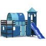 Letto a Soppalco con Torre Bambini Blu 90x200cm Massello Pino