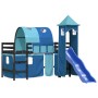 Letto a Soppalco con Torre Bambini Blu 90x200cm Massello Pino