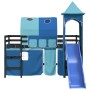 Letto a Soppalco con Torre Bambini Blu 90x200cm Massello Pino