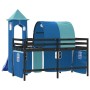 Letto a Soppalco con Torre Bambini Blu 90x200cm Massello Pino