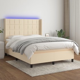 Letto a Molle con Materasso e LED Crema 140x190 cm in Tessuto