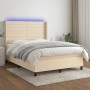 Letto a Molle con Materasso e LED Crema 140x190 cm in Tessuto