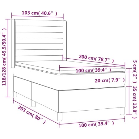 Letto a Molle con Materasso e LED Nero 100x200 cm in Tessuto