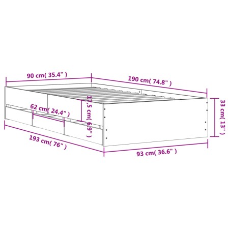 Giroletto con Cassetti Rovere Fumo 90x190 cm Legno Multistrato