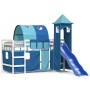 Letto a Soppalco con Torre Bambini Blu 90x190cm Massello Pino