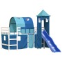 Letto a Soppalco con Torre Bambini Blu 90x190cm Massello Pino