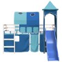 Letto a Soppalco con Torre Bambini Blu 90x190cm Massello Pino