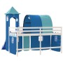 Letto a Soppalco con Torre Bambini Blu 90x190cm Massello Pino