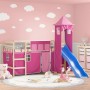 Letto a Soppalco con Torre Bambini Rosa 90x190cm Massello Pino