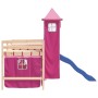 Letto a Soppalco con Torre Bambini Rosa 90x190cm Massello Pino