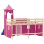 Letto a Soppalco con Torre Bambini Rosa 90x190cm Massello Pino