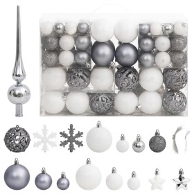 Set Palline di Natale 111 pz Bianco e Grigio in Polistirene