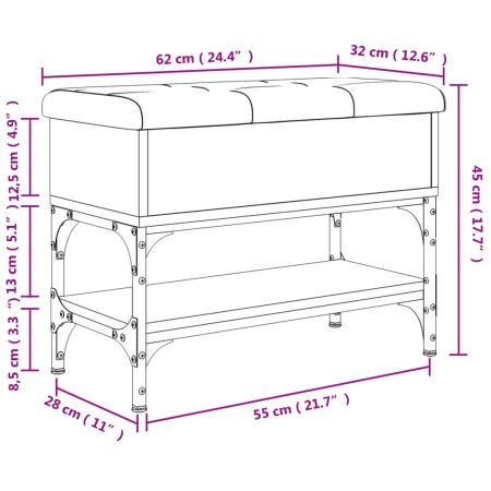 Panca Porta Scarpe Rovere Fumo 62x32x45 cm in Legno Multistrato