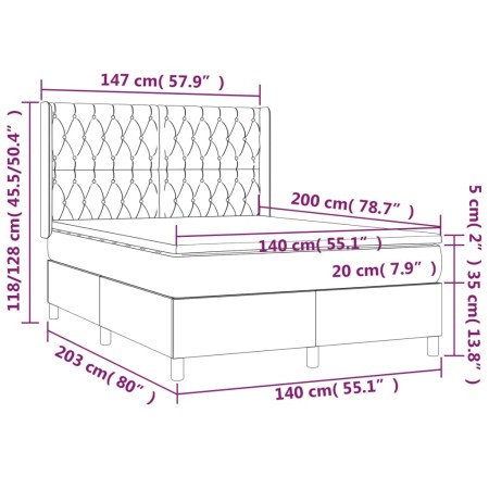 Letto a Molle Materasso e LED Marrone Scuro 140x200 cm Tessuto