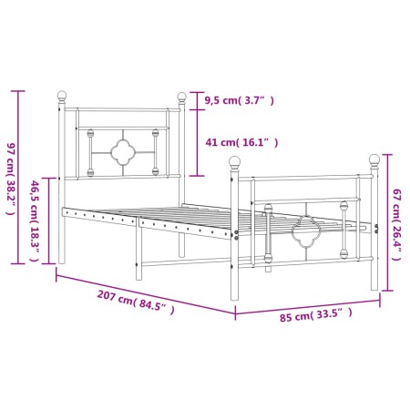 Giroletto con Testiera e Pediera Metallo Nero 80x200 cm