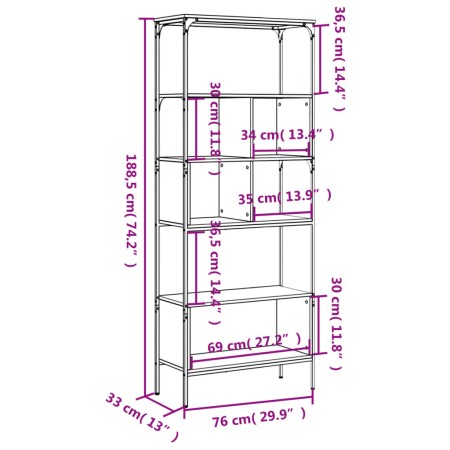 Libreria 5Ripiani Grigio Sonoma 76x33x188,5cm Legno Multistrato