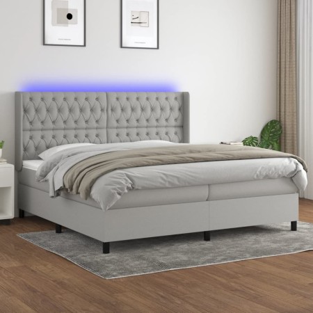 Letto a Molle Materasso e LED Grigio Chiaro 200x200 cm Tessuto