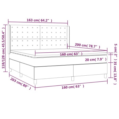 Letto a Molle Materasso e LED Grigio Chiaro 160x200 cm Tessuto