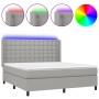 Letto a Molle Materasso e LED Grigio Chiaro 180x200 cm Tessuto