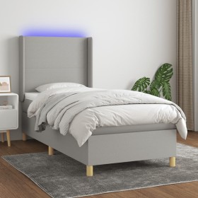 Letto a Molle Materasso e LED Grigio Chiaro 100x200 cm Tessuto