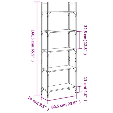 Libreria a 5 Ripiani Nera 60,5x24x166,5 cm in Legno Multistrato