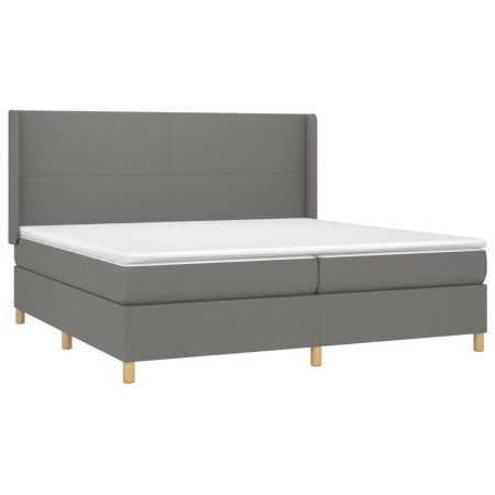 Letto a Molle Materasso e LED Grigio Scuro 200x200cm in Tessuto