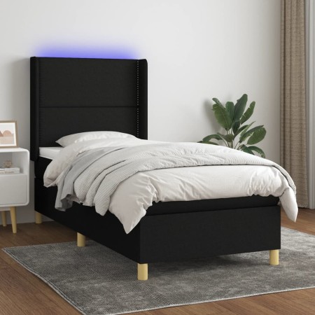 Letto a Molle con Materasso e LED Nero 100x200 cm in Tessuto