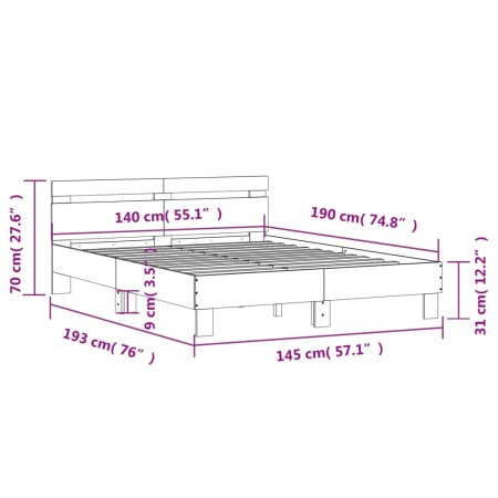 Giroletto con Testiera Bianco 140x190 cm in Legno Multistrato