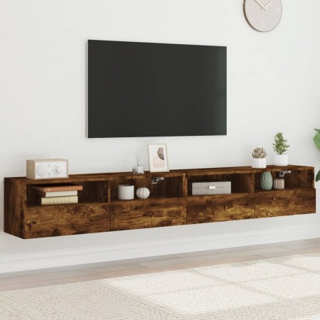 Mobili TV Parete 2pz Rovere Fumo 100x30x30 cm Legno Multistrato