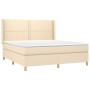 Letto a Molle con Materasso e LED Crema 160x200 cm in Tessuto