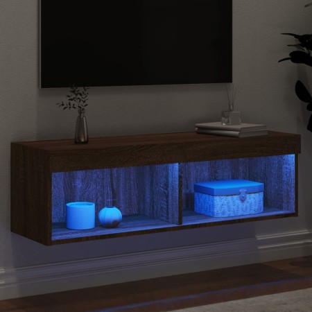 Mobile Porta TV con Luci LED Rovere Marrone 100x30x30 cm