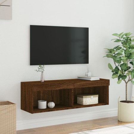 Mobile Porta TV con Luci LED Rovere Marrone 100x30x30 cm