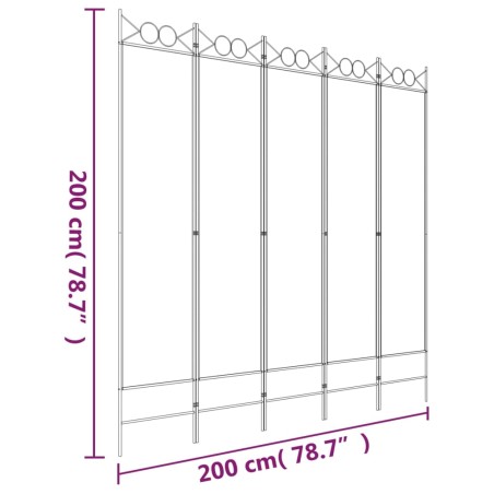 Divisorio a 5 Pannelli Bianco 200x200 cm Tessuto