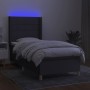 Letto a Molle Materasso e LED Grigio Scuro 90x200 cm in Tessuto