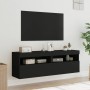 Mobili TV a Parete con Luci LED 2pz Neri 60x30x40 cm