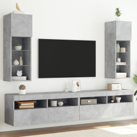 Mobili TV con Luci LED 2pz Grigio Cemento 30,5x30x90 cm