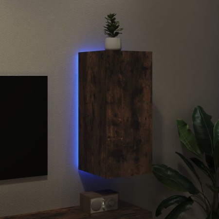 Mobile TV a Parete con Luci LED Rovere Fumo 30,5x35x70 cm