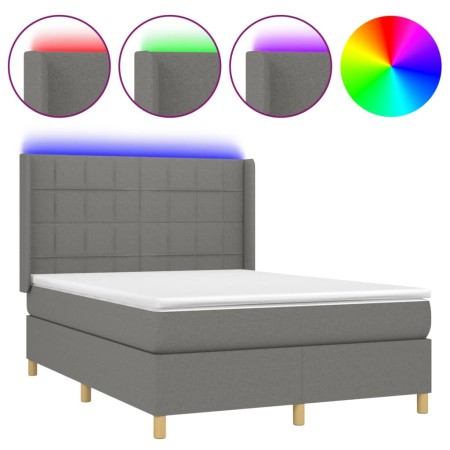 Letto a Molle Materasso e LED Grigio Scuro 140x200cm in Tessuto