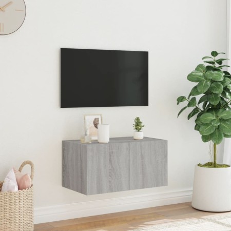 Mobile TV a Parete con Luci LED Grigio Sonoma 60x35x31 cm