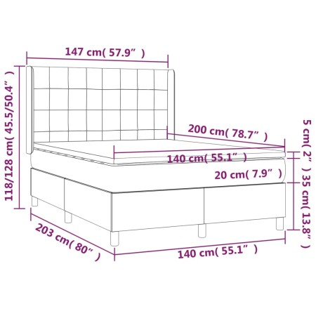 Letto a Molle Materasso e LED Grigio Scuro 140x200cm in Tessuto