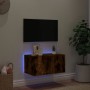 Mobile TV a Parete con Luci LED Rovere Fumo 60x35x31 cm