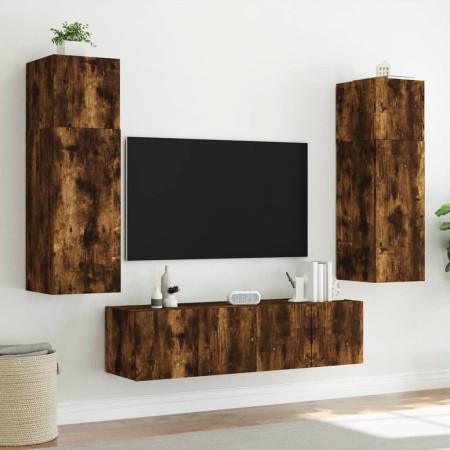 Mobile TV a Parete con Luci LED Rovere Fumo 60x35x31 cm