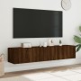 Mobili TV a Parete con Luci LED 2pz Rovere Marrone 80x35x31 cm