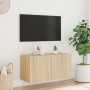 Mobile TV a Parete con Luci LED Rovere Sonoma 80x35x41 cm