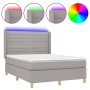 Letto a Molle Materasso e LED Grigio Chiaro 140x200 cm Tessuto