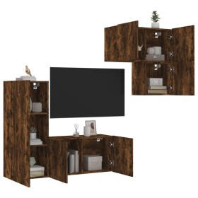 Mobili TV a Muro 4pz Rovere Fumo in Legno Multistrato