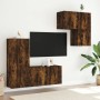 Mobili TV a Muro 4pz Rovere Fumo in Legno Multistrato