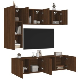 Mobili TV a Muro 5pz Rovere Marrone in Legno Multistrato