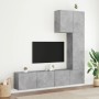 Mobili TV a Muro con LED 5pz Grigio Cemento Legno Multistrato