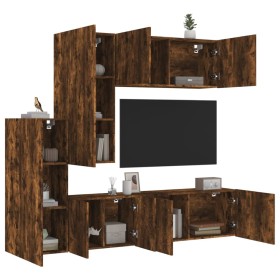 Mobili TV a Muro 5pz Rovere Fumo in Legno Multistrato